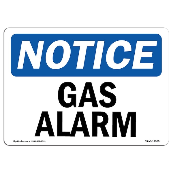 Safety Sign, OSHA Notice, 3.5" Height, 5" Width, Gas Alarm Sign, Landscape, 10PK